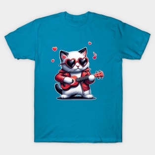 rock cat with ukulele T-Shirt